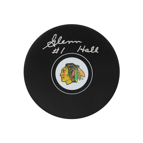 Glenn Hall // Signed Chicago Blackhawks Team Logo Hockey Puck