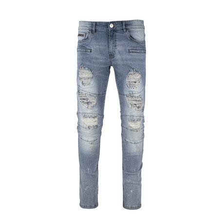 Distressed Men's Fashion Jeans // Light Denim (30WX30L)