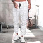Checked Joggers // White + Light Gray (S)