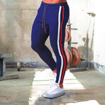 Contrast Stripe Joggers // Blue + White + Red (XL)