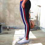 Contrast Stripe Joggers // Blue + White + Red (XL)