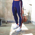Contrast Stripe Joggers // Blue + White + Red (M)