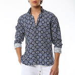 Patterned Linen Shirt // Black + White + Navy (S)