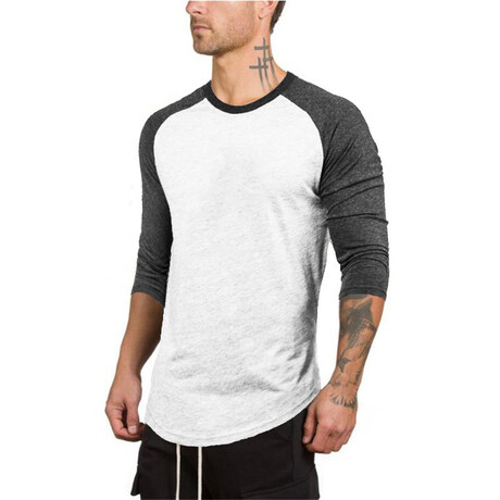 Long Sleeve Baseball Shirt // White & Gray (XS)
