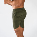 Cody Elastic Waist Shorts // Army Green (XL)