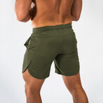 Cody Elastic Waist Shorts // Army Green (L)