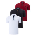 Alex Collarless Polo // Pack of 3 // Black + White + Burgundy (Small)