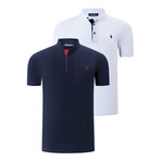 Clay Collarless Polo // Pack of 2 // White + Dark Blue (Small)