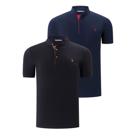 Clay Collarless Polo // Pack of 2 // Dark Blue + Black (Small)