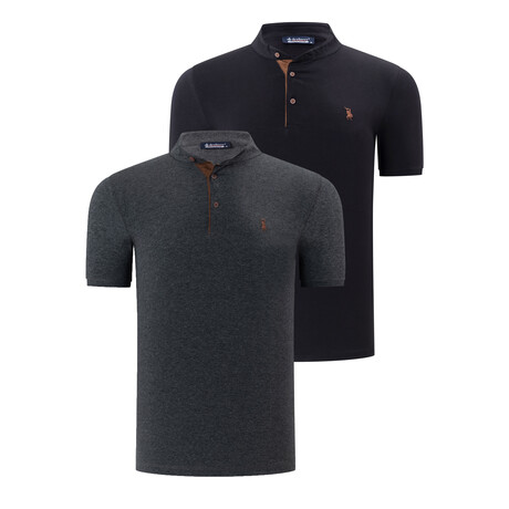 Clay Collarless Polo // Pack of 2 // Anthracite + Black (Small)