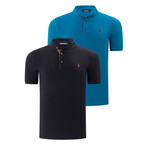 Clay Collarless Polo // Pack of 2 // Turquoise + Black (Small)