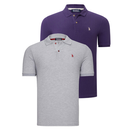 Trent Collared Polo // Pack of 2 // Gray + Purple (Small)
