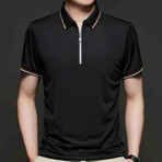 Nick Double Striped Collar Zip-Up Polo // Black (3XL)