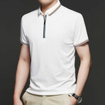 Double Striped Collar Zip-Up Polo // White (L)