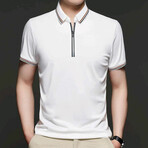 Nick Double Striped Collar Zip-Up Polo // White (L)