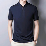 Classic Short Sleeve Zip-Up Polo // Navy Blue (L)
