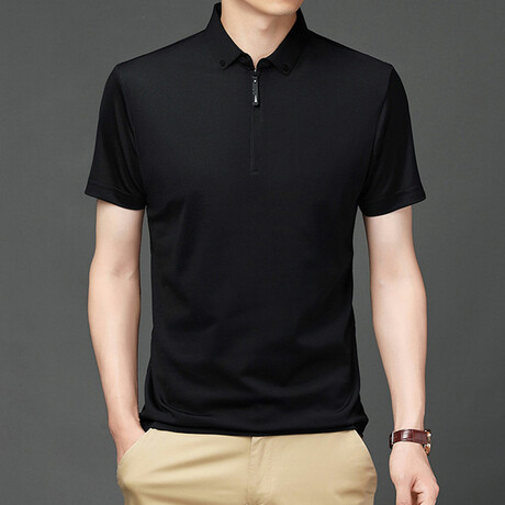 Dave Short Sleeve Zip-Up Polo // Black (M)