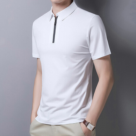 Lucas Short Sleeve Zip-Up Polo // White (M)