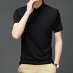 Plain Short Sleeve Zip-Up Polo // Black (XL)