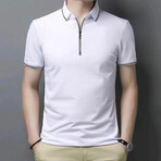 Chase Striped Collar Zip-Up Polo // White (M)