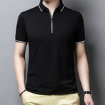 Chase Striped Collar Zip-Up Polo // Black (3XL)