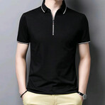 Chase Striped Collar Zip-Up Polo // Black (M)