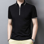 Chase Striped Collar Zip-Up Polo // Black (XL)