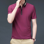 Patterned Collar Zip-Up Polo // Pink (L)