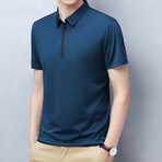 Plain Short Sleeve Zip-Up Polo // Blue (XL)