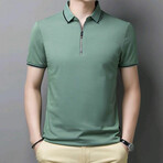Striped Collar Zip-Up Polo // Green (M)