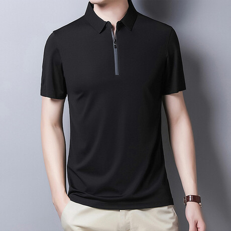 Lucas Short Sleeve Zip-Up Polo // Black (M)