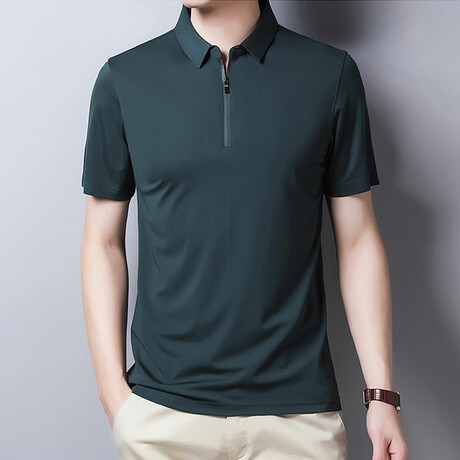 Lucas Short Sleeve Zip-Up Polo // Green (M)