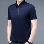 Damian Short Sleeve Zip-Up Polo // Navy Blue (XL)