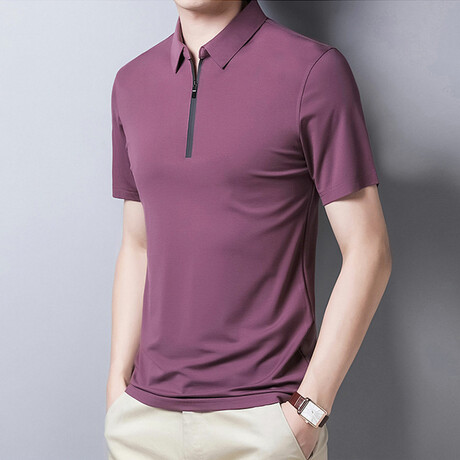 Lucas Short Sleeve Zip-Up Polo // Purple (M)