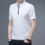 Damian Short Sleeve Zip-Up Polo // White (XL)