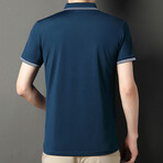 White Double Striped Zip-Up Polo // Blue (M)