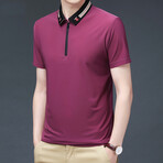 Patterned Collar Zip-Up Polo // Pink (4XL)