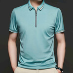 Double Striped Collar Zip-Up Polo // Teal (XL)