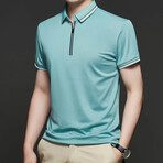 Double Striped Collar Zip-Up Polo // Teal (3XL)