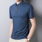 Lucas Short Sleeve Zip-Up Polo // Blue (XL)