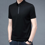 Damian Short Sleeve Zip-Up Polo // Black (XL)