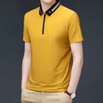 Patterned Collar Zip-Up Polo // Yellow (2XL)