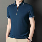 Gabe Double Striped Zip-Up Polo // Blue (4XL)