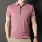 White Double Striped Zip-Up Polo // Pink (3XL)