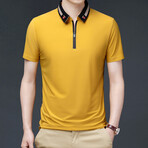 Matt Patterned Collar Zip-Up Polo // Yellow (2XL)