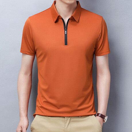 Alex Short Sleeve Zip-Up Polo // Orange (M)