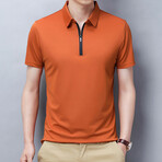 Plain Short Sleeve Zip-Up Polo // Tangerine (L)