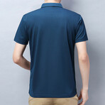 Plain Short Sleeve Zip-Up Polo // Blue (L)