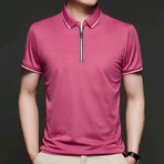 Double Striped Collar Zip-Up Polo // Pink (L)