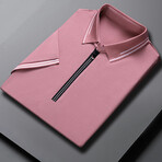 White Double Striped Zip-Up Polo // Pink (M)